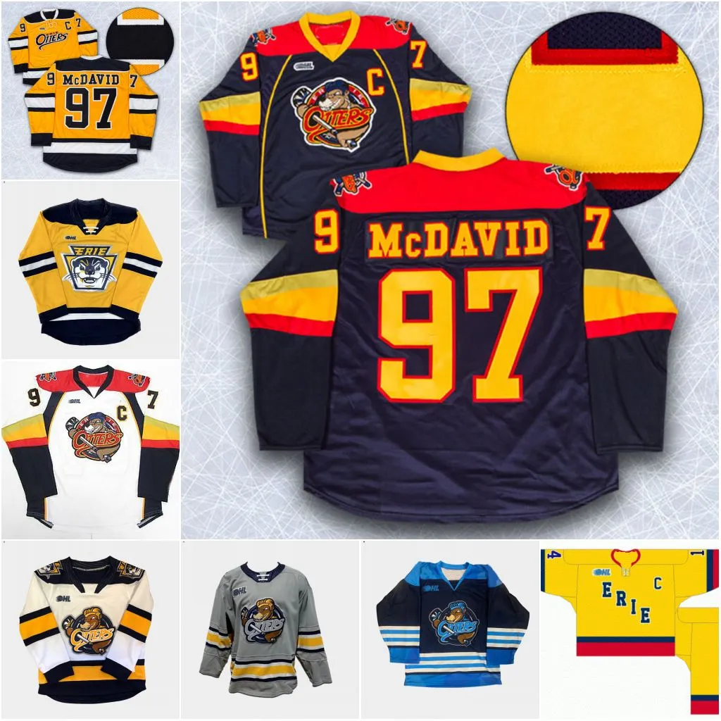 남자 ohl erie otters hockey jersey connor mcdavid Alex Debrincat Taylor Raddysh Dylan Strome Travis Dermott 사용자 정의 이름과 숫자 유니폼