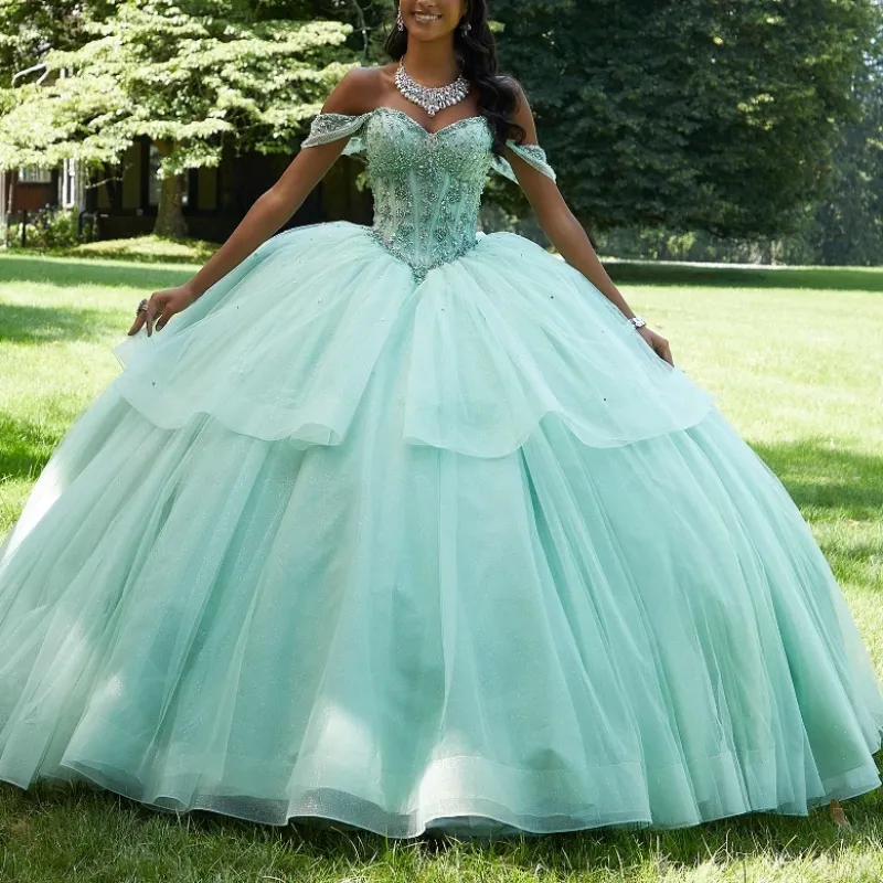 Robe De bal Siny vert clair, robe Quinceanera en dentelle cristal et perles, douce 16 ans, robe De fête d'anniversaire, 2024