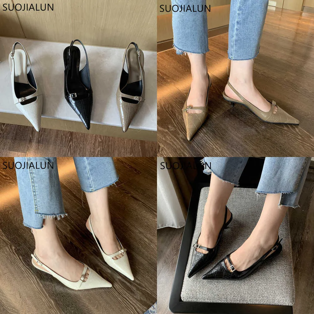 Sandaler Spring New Brand Women Sandal Fashion Poysed Toe GRANDA LADER ELEGANT SLingback Mules Thin Low Heel Dress Pump 230316