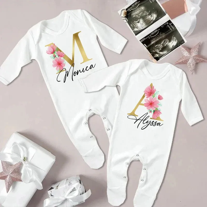 Rompers personlig initial med namn Baby Babygrow Sleepsuit Bodysuit Born Coming Home Hospital Outfit Spädbarn Födelseduschgåvor 231122