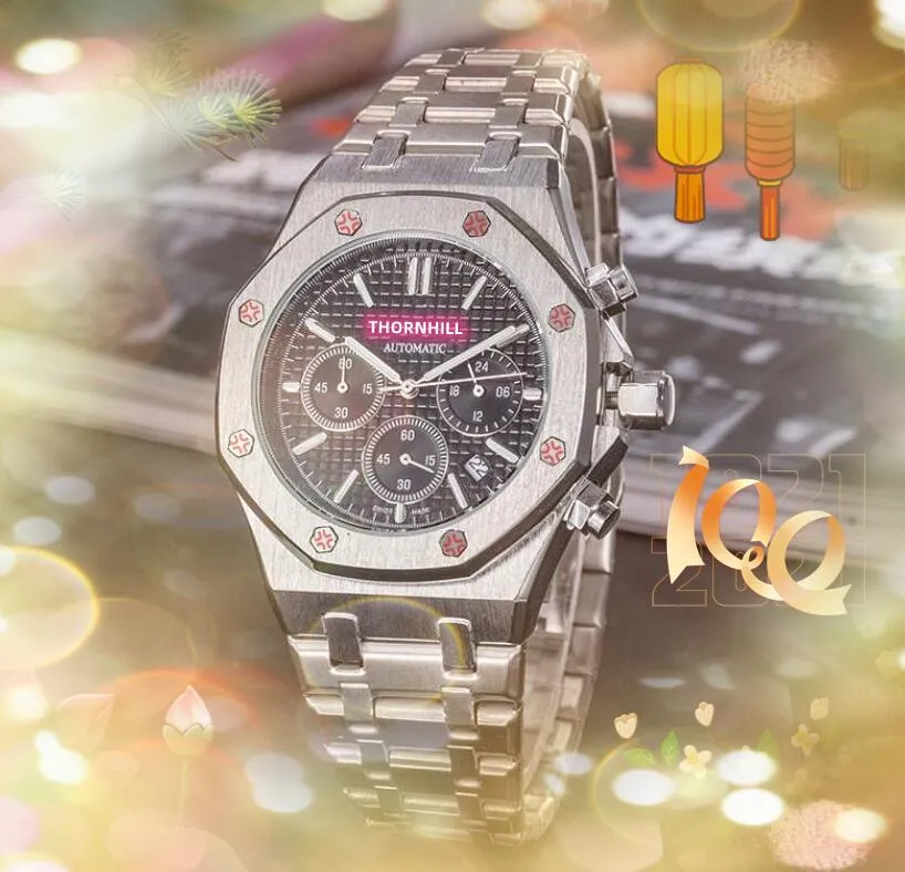 usine hommes montres multifonctions chronomètre mouvement à quartz batterie super hommes robe horloge bande en acier inoxydable Iced Out Hip Hop montre-bracelet cadeaux de mariage