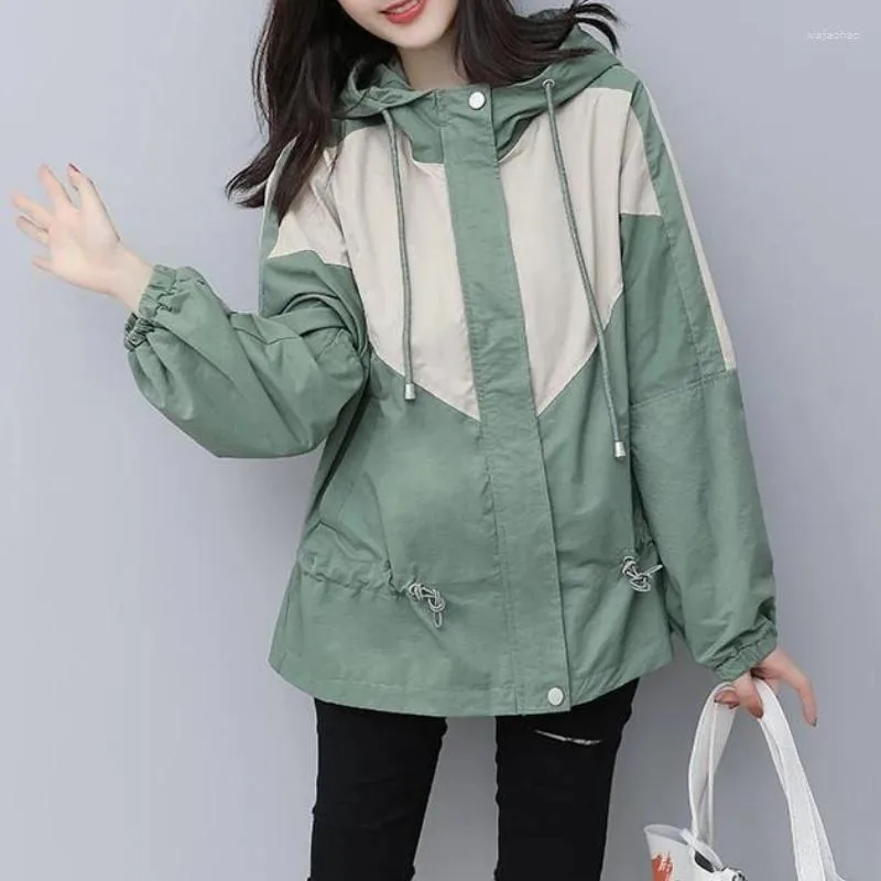 Casacos de Trench das Mulheres Primavera Coreano Shorts Splice Windbreakers Mulheres Outwear 2023 Feminino Casual Solto Jaquetas Tops Slim Casaco Fino