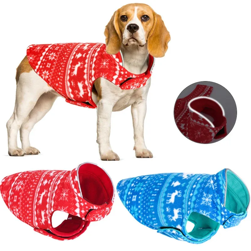 Dog Apparel Christmas Clothes Reversible Pet Winter Warm Fleece Puppy Jackets for Small Medium Large Dogs Coats Labrador Outfits 231122