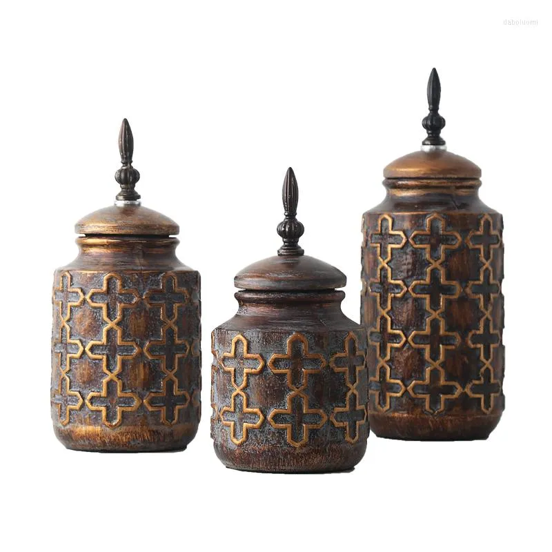 Storage Bottles Antique Ceramic Jar American Decoration Home Can With Lid Living Room Table Ginger