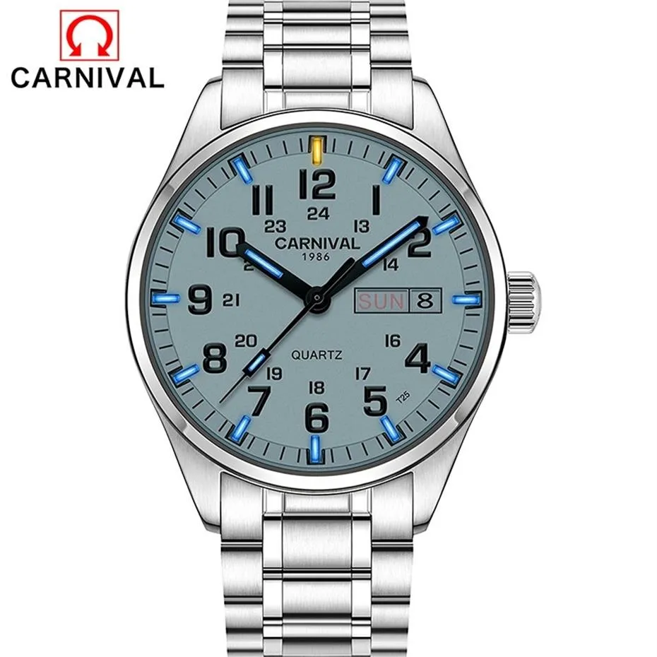 Relogio Masculino Carnival Brand luxury week date quartz wrist Watch Men Waterproof Tritium T25 LUMINOUS CLOCK REOJ HOMBRE 2020 T337C