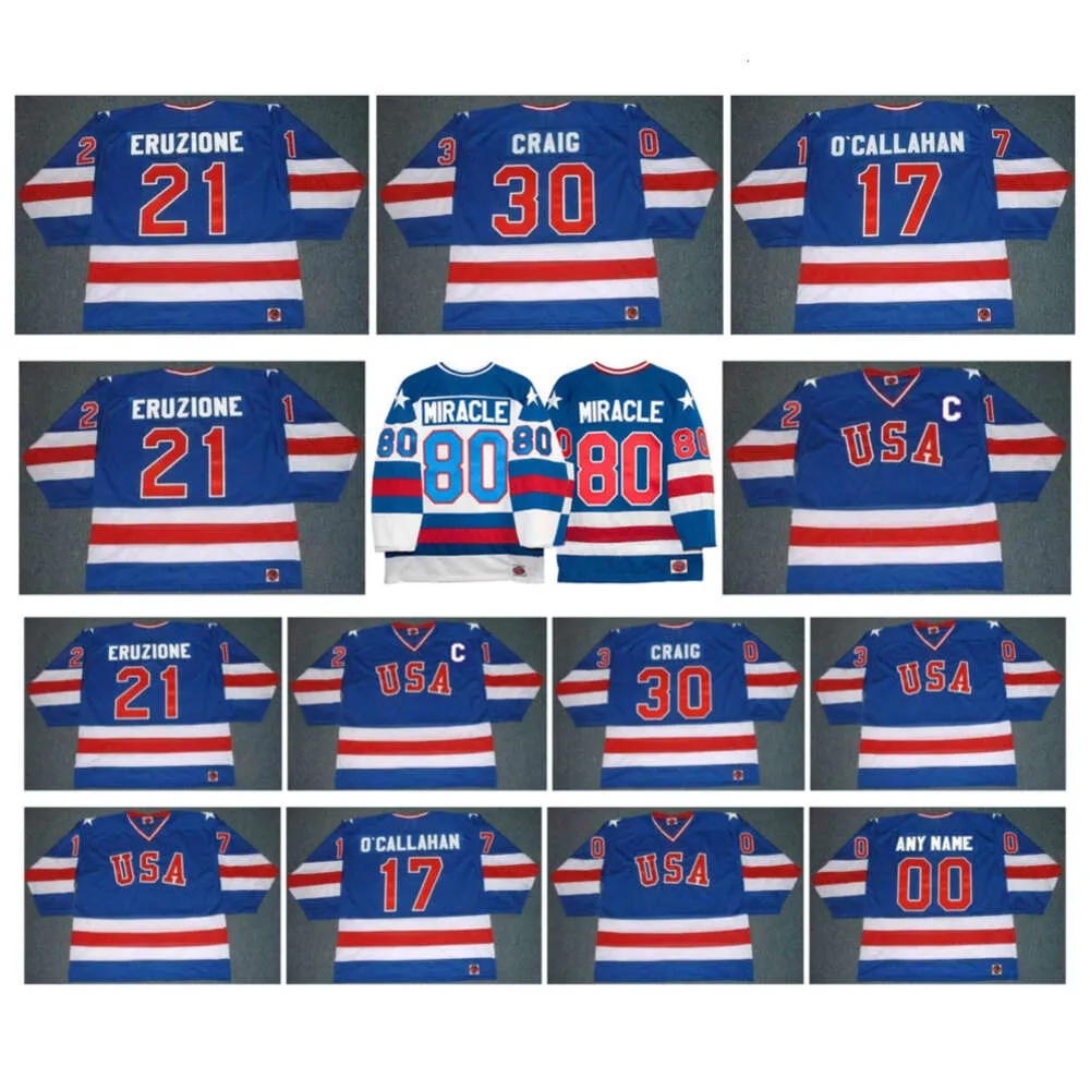 JIM CRAIG K1 1980 Team USA Hockey Jersey JACK O'CALLAHAN MIKE ERUZIONE Miracle Awawy Bleu Taille S-5XL rare