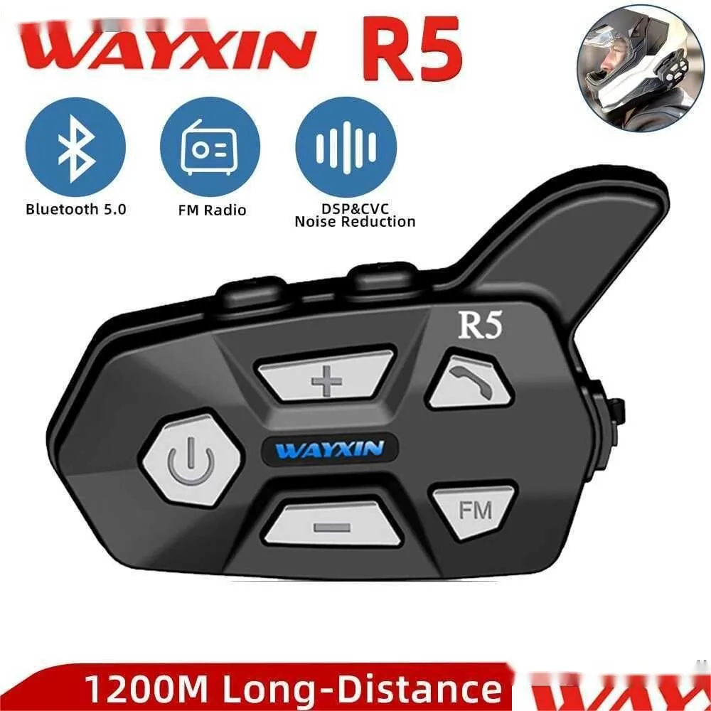 Motorcycle Intercom Walkie Talkie Wayxin Helmet Headsets R5 1Pcs Fm Radio Communication Interphone Intercomunicador Moto Waterproof Dho0Z