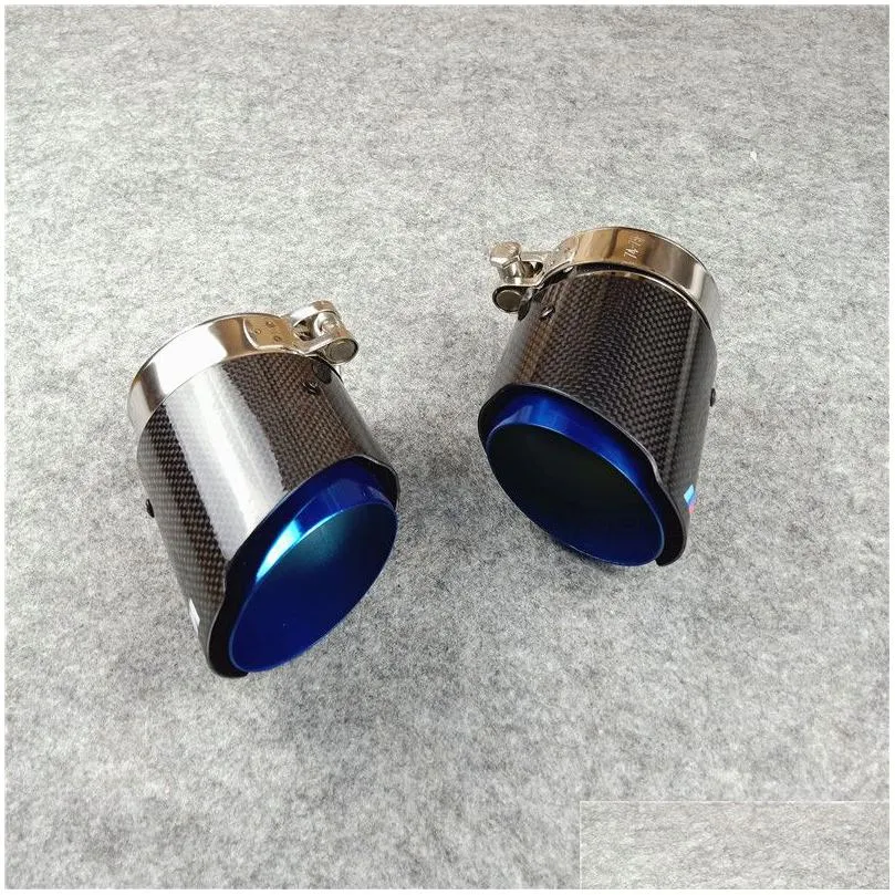 Muffler One Piece 120Mm Long Blue Stainless Steel Exhaust Pipes Glossy Carbon Car Tail Tips Drop Delivery Mobiles Motorcycles Parts S Dhrkv