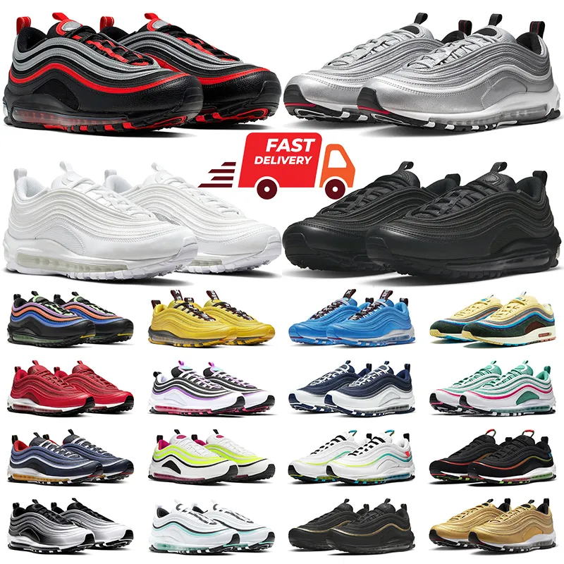 air max 97 shoes Commercio all'ingrosso Triple White Balck Mens Womens Scarpe da corsa Iredescent Metallic Gold South Beach Sliver Bullet Giappone Sport donna Sneakers 36-45