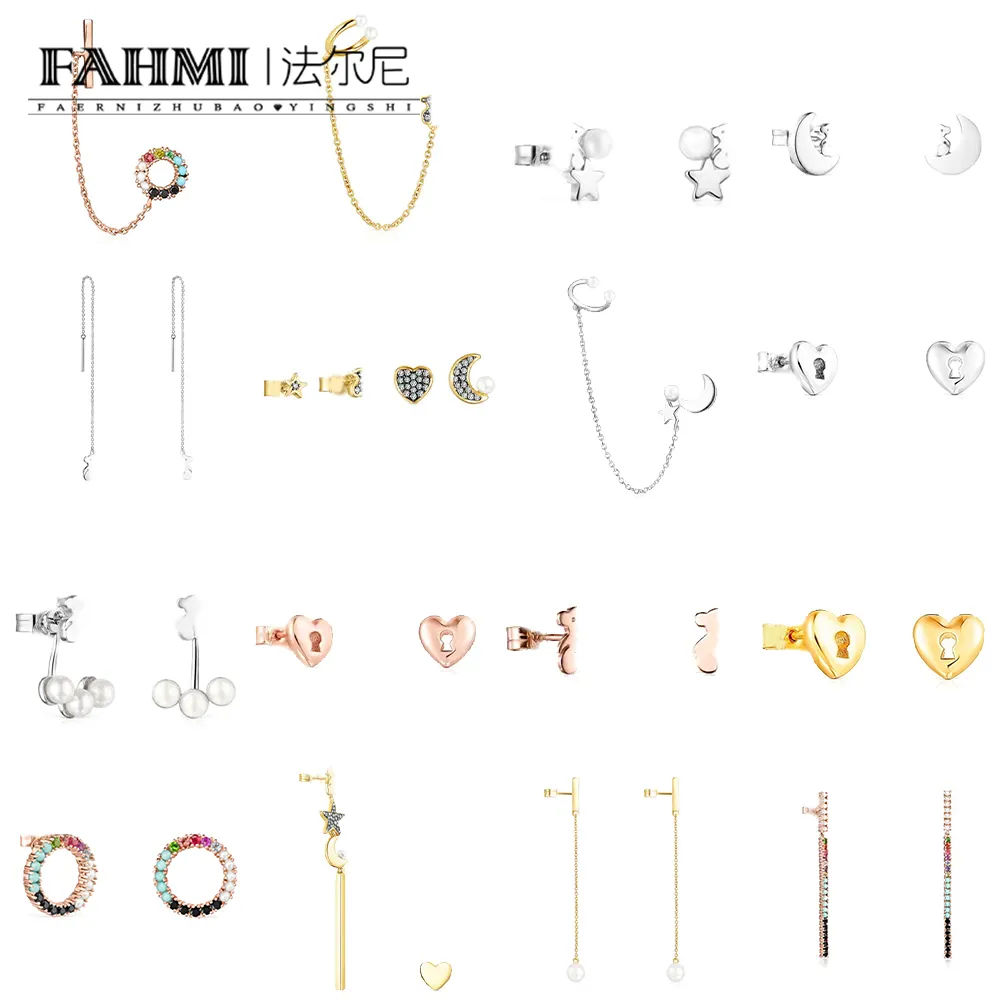 Fahmi À la mode et simple simple gland boucles d'oreilles simples lune étoile perle plein diamant ours boucles d'oreilles haute qualité marque 2023 nouveau en stock