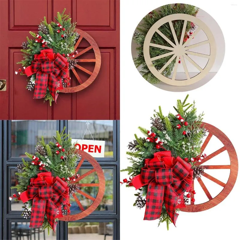 Decorative Flowers 2023 Bow Wheel Garland Simulation Door Hanging Window Display Rattan Circle Creative Christmas Outdoor Garden