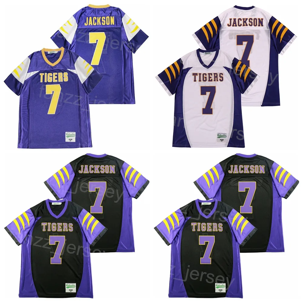 Football High School 7 Lamar Jackson Jersey Boynton Beach Tigers Team Color Black Purple White All sömnad Biten Pure Cotton College Moive Pullover Sale