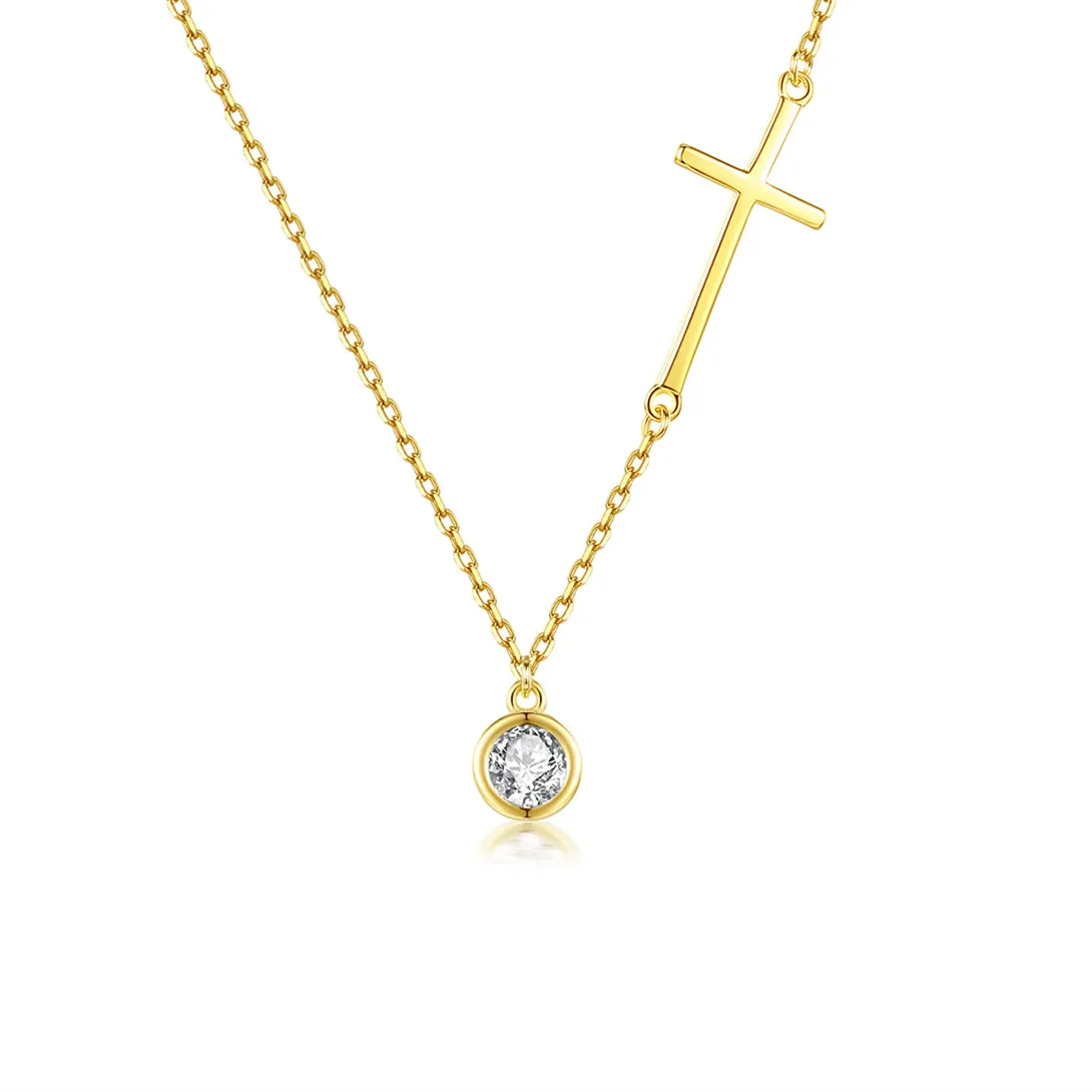 Europeiska nya S925 Silver Cross Pendant Necklace Jewelry Fashion Women 3A Zircon Plated 18k Gold Collar Chain Halsband för kvinnor Bröllopsfest Valentine's Day Gift SPC