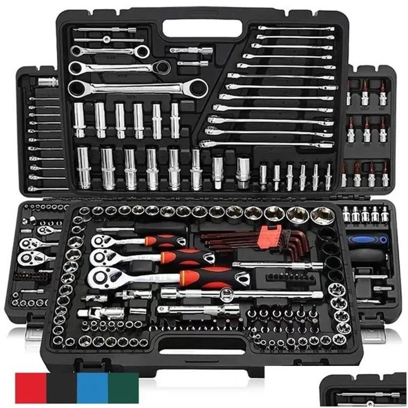 Andra handverktyg PCSSet MTifunctionL Ratchet Wrench Set Professional Mechanic Repair Combination Kit med Carry Case för 230201 Drop D DHMFU