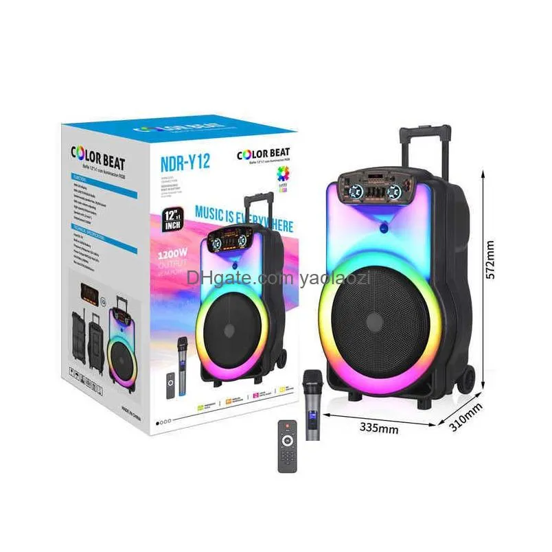 Portable Speakers 12 Inch Big Wireless Bluetooth Speaker Outdoor Column Sing Dance Party Home Theater Sound System With Micphone Dro Dhawb