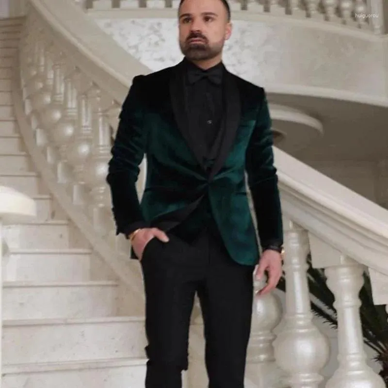 Abiti da uomo Velluto Uomo Smoking da sposo da sposa Scialle Risvolto Per Prom Party Business Moda Slim Fit 3 pezzi Blazer (Giacca Pantaloni Gilet)