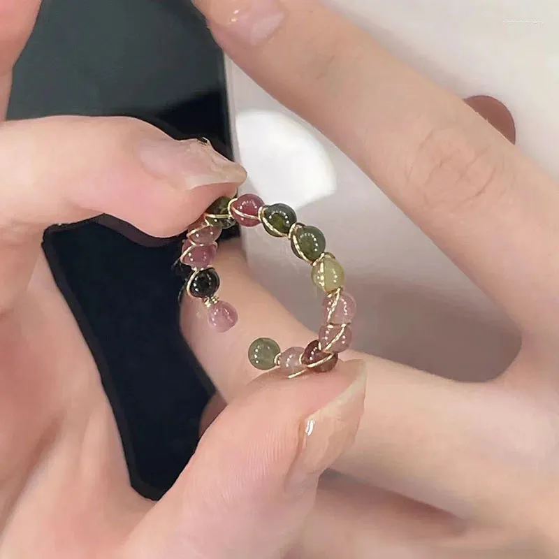 Cluster Ringe Naturstein Regenbogen Mode Retro handgefertigte Metalldraht Wicklung Perlen offene verstellbare Ring weiblichen Charme Schmuck Geschenke