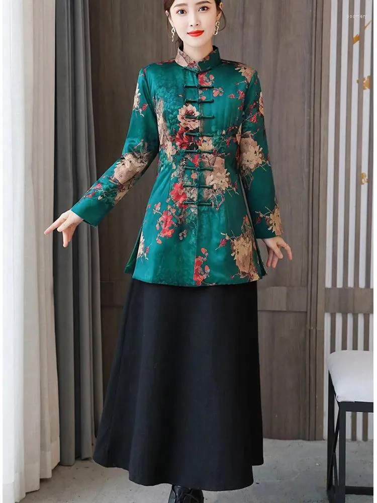 Korki damskie płaszcze wysokiej jakości vintage chińskie ubrania w stylu dla kobiet zimowe drukowanie bawełniana kurtka wyściełana płaszcz mody parkas 2023
