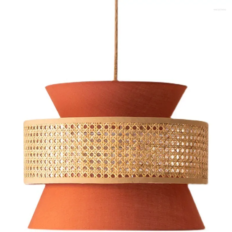 Lampes suspendues 2023 Tissu de bambou orange fait à la main Coloré Luxe Simple Japonais Chinois Lampe nordique Lustre