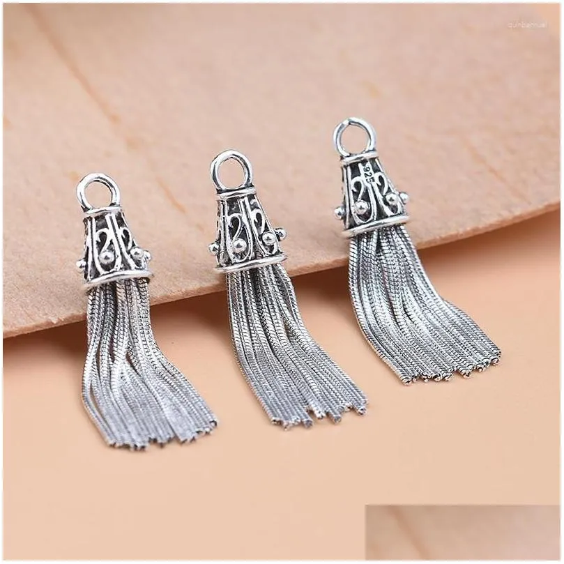 Charms Charms S925 Sterling Sier Thai Diy Jewelry Accessories Korean Snake Bone Chain Tassel Pendant Handmased Pärled Material Accesso Dhy5n