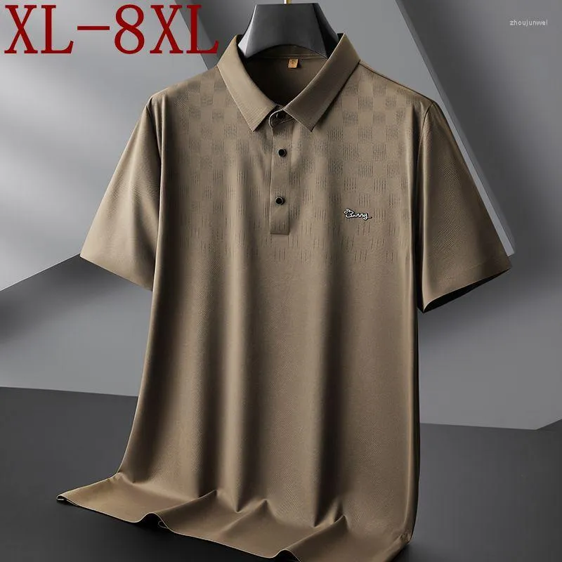 Herenpolo's 8xl 7xl 6xl 2023 zomer ijs zijden ademende polo shirt mannen high -end heren shirts casual oversized los chemise homme