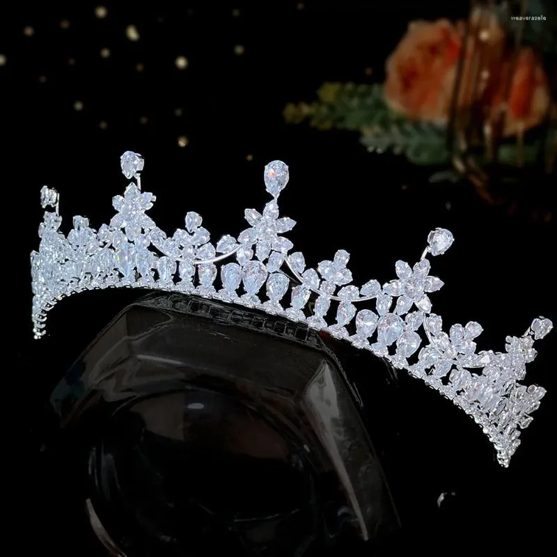 Fermagli per capelli Donne di lusso Diademi Corone Copricapo da sposa Cubic Zirconia Corona da sposa Fasce Prom Festa di compleanno Accessori per la sposa