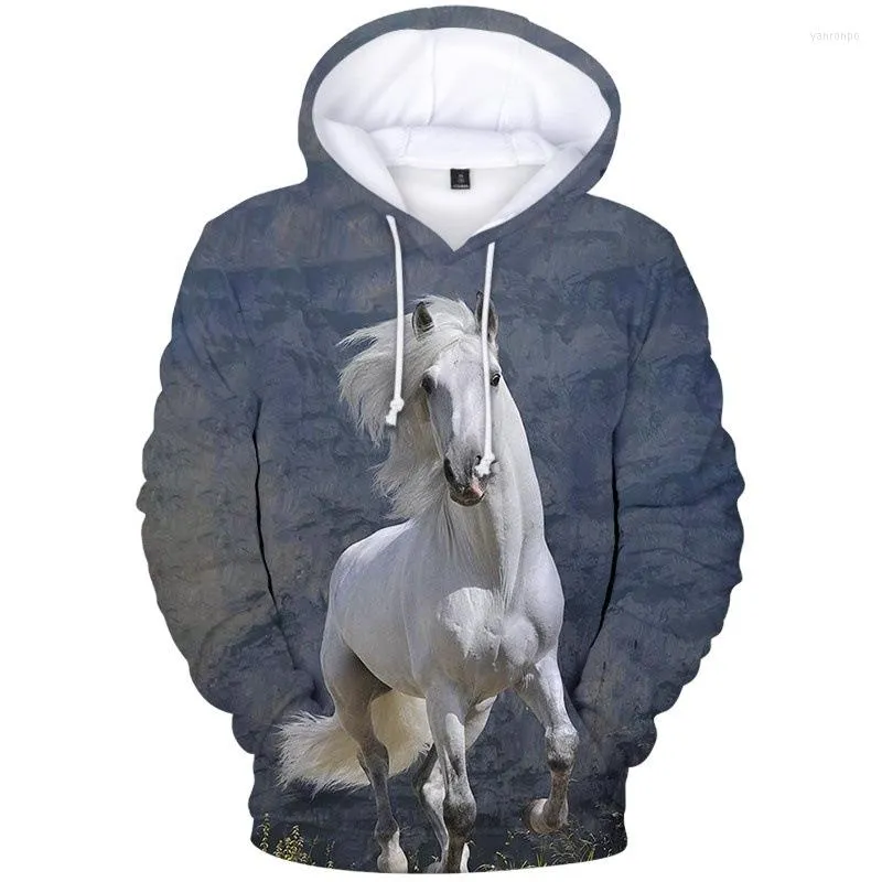 Męskie bluzy moda zwierzę z kapturem z kapturem 3D drukowane koni bluzy bluzy kobiety unisex pullover jesienne chłopcy dziewczęta Hip Hop Streetwear Tops
