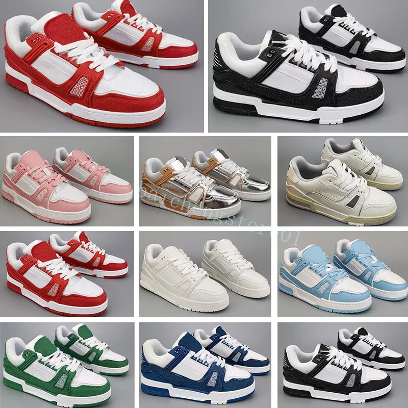 2024 Designer Sneaker Virgil Trainer Sapatos Casuais Couro De Bezerro Abloh Branco Verde Vermelho Azul Carta Sobreposições Plataforma Baixa Sapatilhas Tamanho 36-45 L4