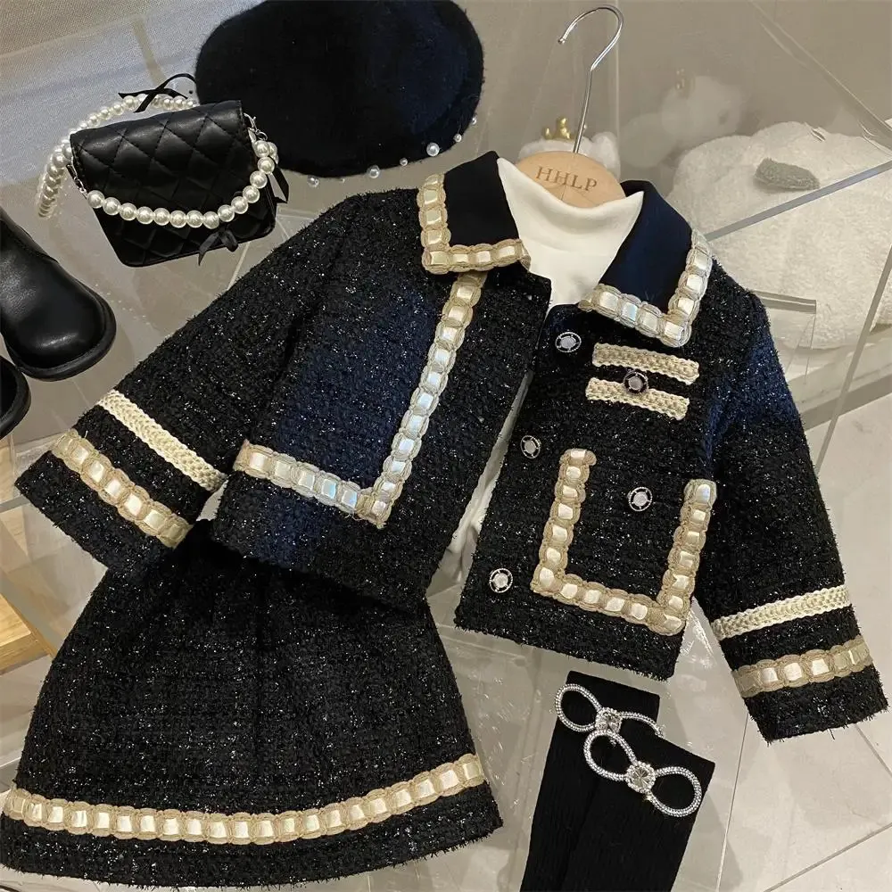 Ensembles de vêtements Fille 2 pièces Tweed Ensemble Costume d'hiver Vêtements pour 1 10 ans Veste rembourrée en coton pour enfants Manteau Jupe Enfants Tenues classiques 231122