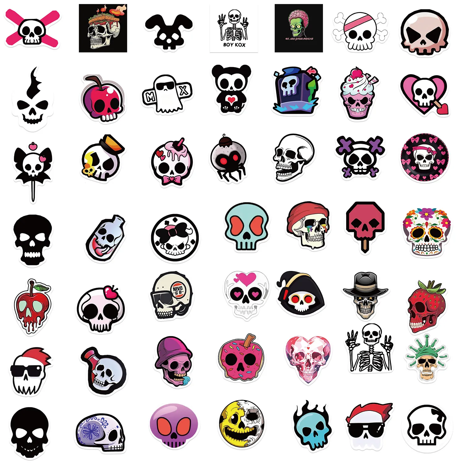 52 Waterproof Cartoon Skull Skull Stickers For Skateboards