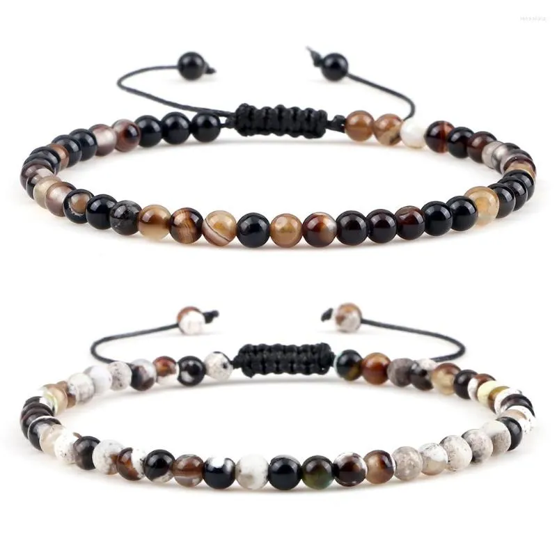 Strand handgjorda naturliga stenflätade armband eld agater onyx kvarts pärlor justerbara rep män kvinnor charm smycken 4mm