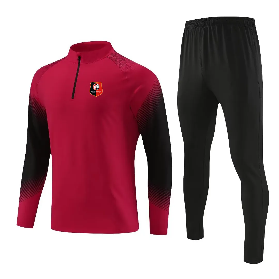 Stade Rennais Men's Sportswear Outdoor Leisure Training Clothing Adult Semi-Zipper Breattable Lightweight Sweatshirt Jogging Casual Long Sleeve Suit