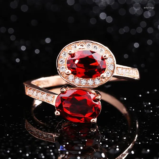Cluster Rings Natural Garnet Ring 925 Sterling Silver Gem CZ Fashion Fine Elegant Love Woman Jewelry Birthstone Valentine Christmas Gift