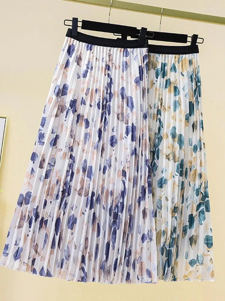 Spódnice tigena estetyczna plisowana spódnica midi dla kobiet 2023 Wiosna letnie kwiecista druk w kwiecistej talii samica średniej długości