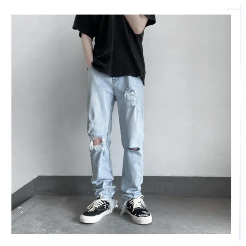 Мужские джинсы с рваными дырками для мужчин, корейские модные колготки, брюки в стиле хип-хоп, женская повседневная модная уличная одежда, мешковатые прямые брюки в стиле гранж