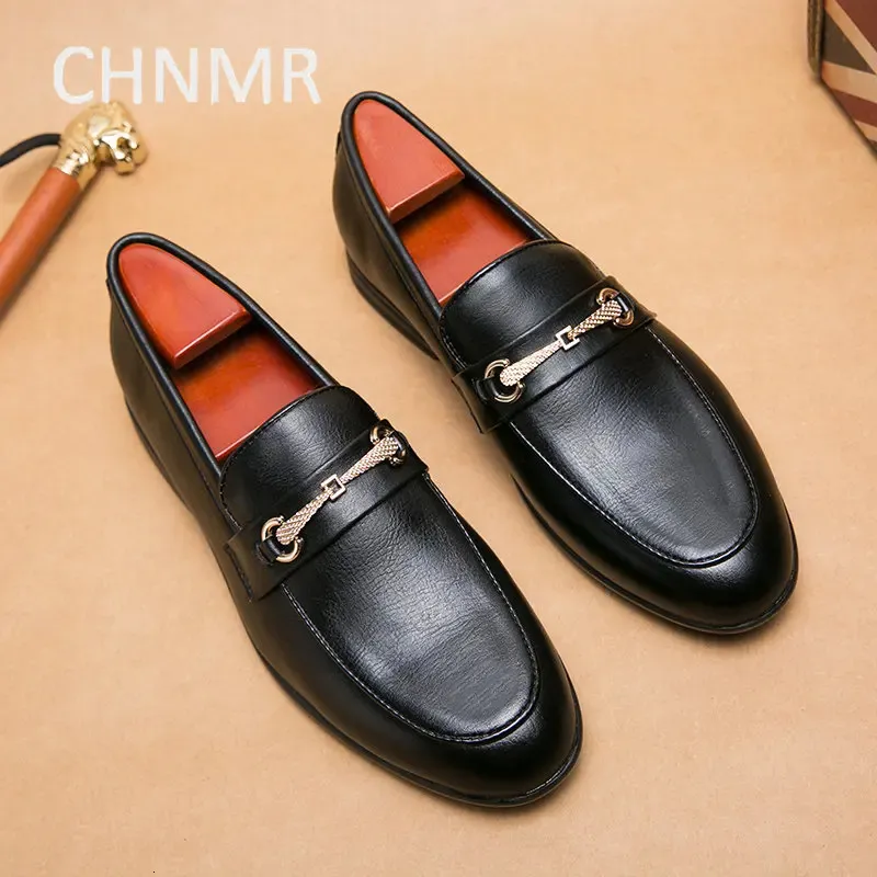 Elbise ayakkabıları chnmrs erkekler için İngiltere kalın taban blok slipon rahat moda deri trend ürünleri büyük boyut 231121