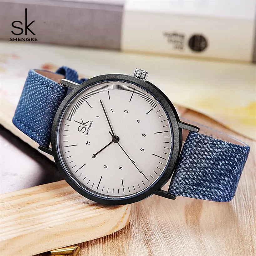 Shengke, relojes informales para Mujer y niña, cinturón de lona vaquera, Reloj de pulsera para Mujer, nuevo reloj creativo de cuarzo para Mujer, 282F
