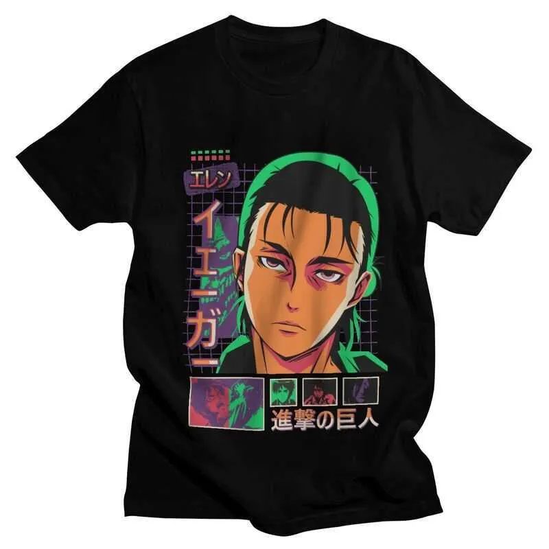 T-shirts masculino Ataque com tsshirt Men Men Manga curta Camiseta casual shingeki no kyojin aot eren yeager tshirt ajustado 100 tee de algodão z0421