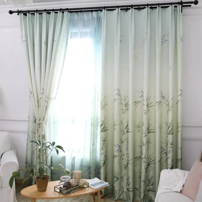 Curtain & Drapes Scandinavian Style Curtains And Tulle Semi-shading Small Fresh Finished Simple Living Room Bedroom Plants Chinese Bamboo