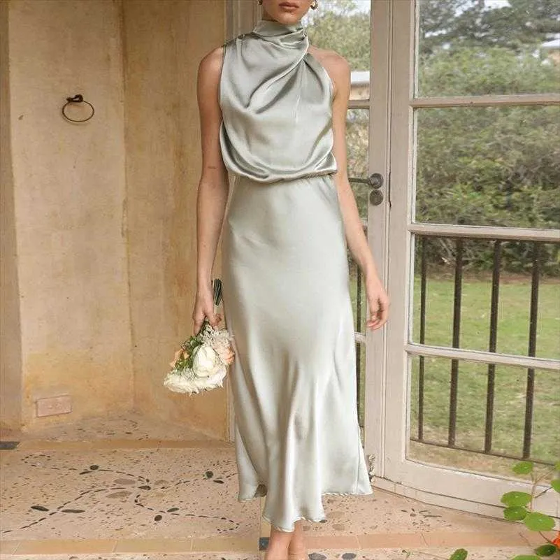 Womens Sleeveless Halter Satin Dress with Sailor Collar and Hollow Out Mid-Calf  Length Polyester Fabric from Dhgate Basic & Casual Dresses - price 71.74