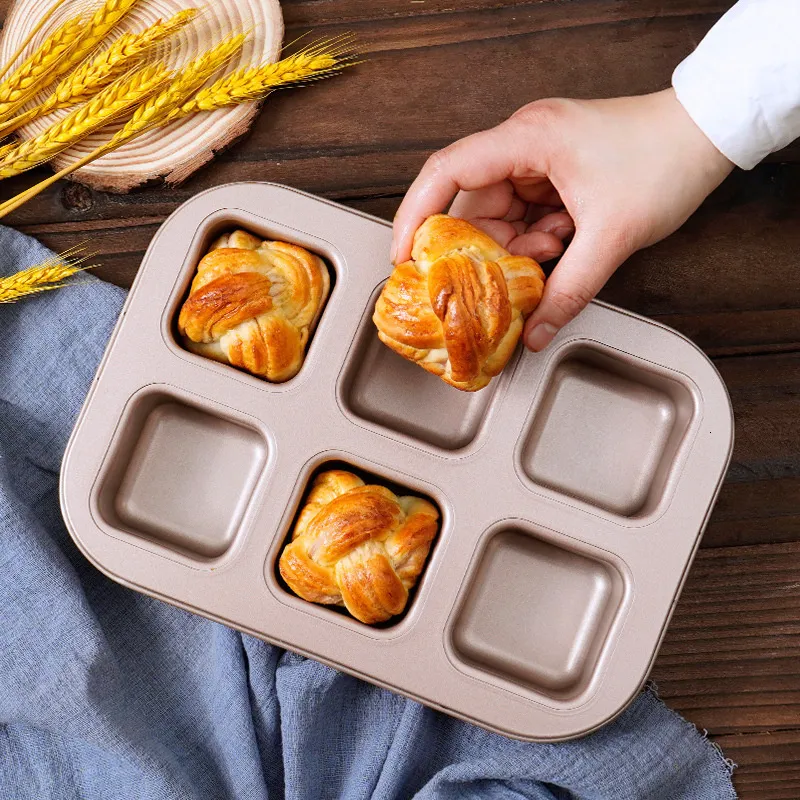 Baking Moulds 6-piece Thickened Carbon Steel Square Cake Mold Non-stick High Temperature Resistance Bread Baking Pan Household Baking Tools 230421