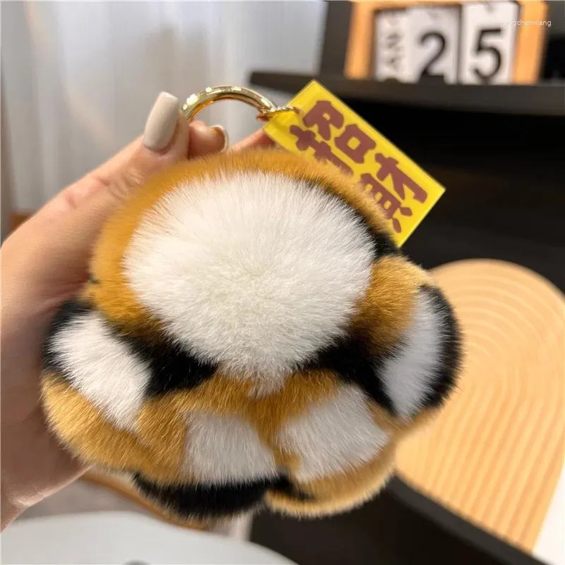 Porte-clés en peluche griffe de tigre, accessoires de pompon mignons 2023 Kawaii, pendentif de sac, vraie fourrure pour clés de voiture