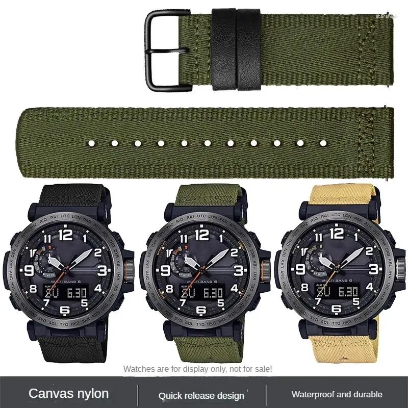 Horlogebanden vervanging voor PRG-600YB/PRW-6600/PRG-650 serie legergroen nylon canvas band 24 mm