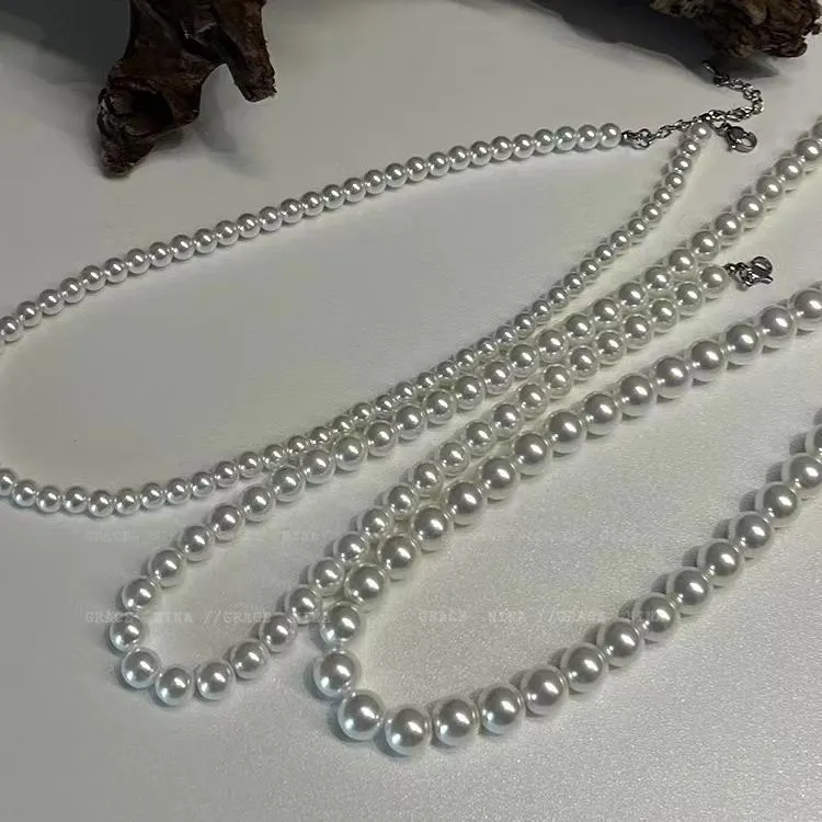 Tendance bijoux élégants mariage grand collier de perles pour les femmes mode blanc Imitation perle collier ras du cou N0179
