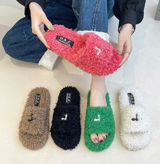 Internet Celebrity Woolen Slipper Women's Outdoor Wear Autumn Outdoor Super Populära ins fashionabla tofflor