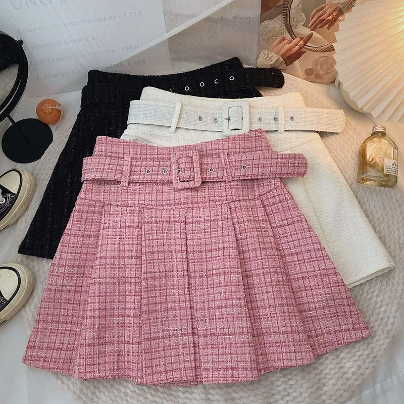 Elegant Tweed Skirt: High Waist A Line Mini Skirt For Women