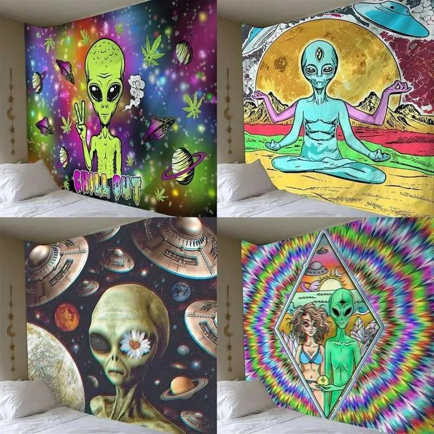 Alien Tapestry Home Decoration Psychedelic Wall Cloth Anime Mönster mattan Art 210608277Z