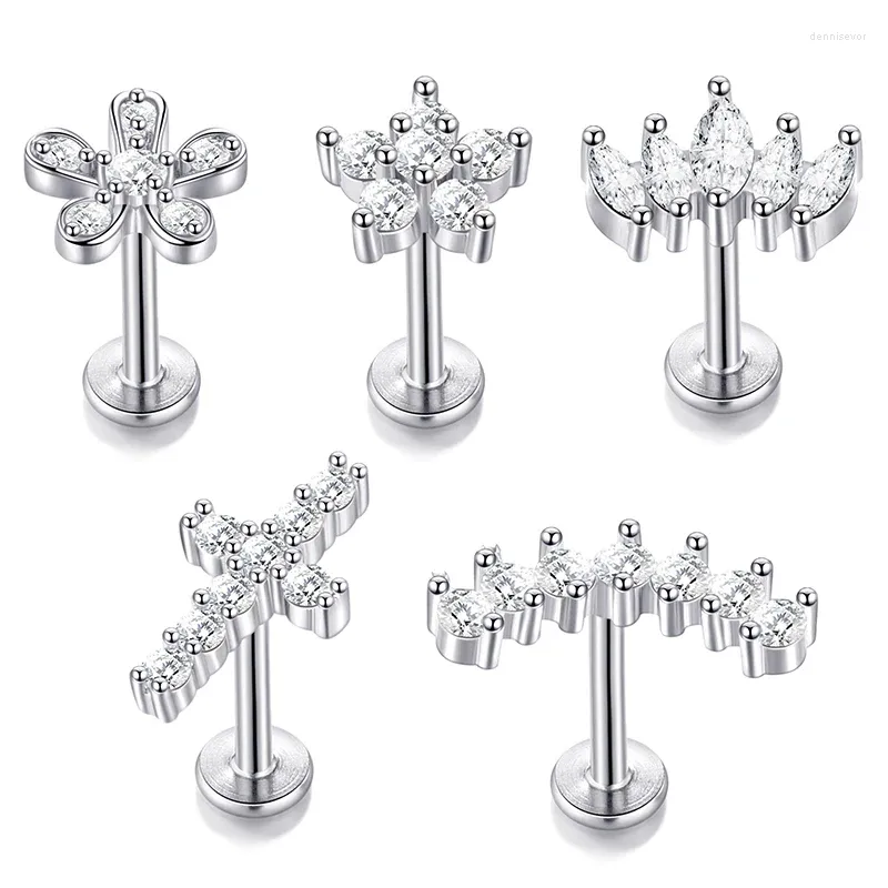 Stud Earrings 316L Steel Shiny Flower Tragus Earring With Internally Threaded Screw Ear Jewelry 1Pcs