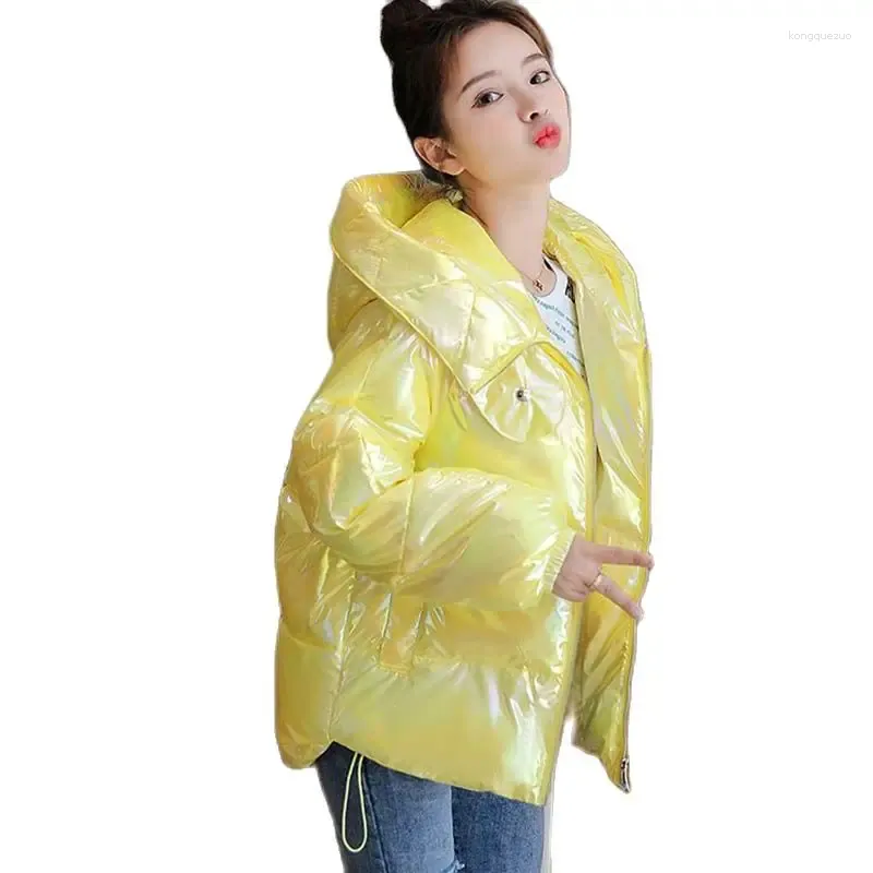 Women's Trench Coats Shiny Disposable Cotton Clothes Female Bright Leather Bread Korean Version Loose Net Red Fairy Temperament Winter Down