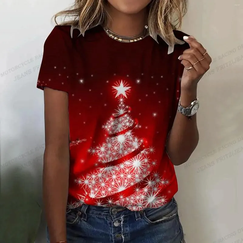 Dames T-shirts Kerstshirt voor dames Kerstmanpatroon 3D-print T-shirt met korte mouwen Zomer Mode Casual Tops Straat vrouwelijk